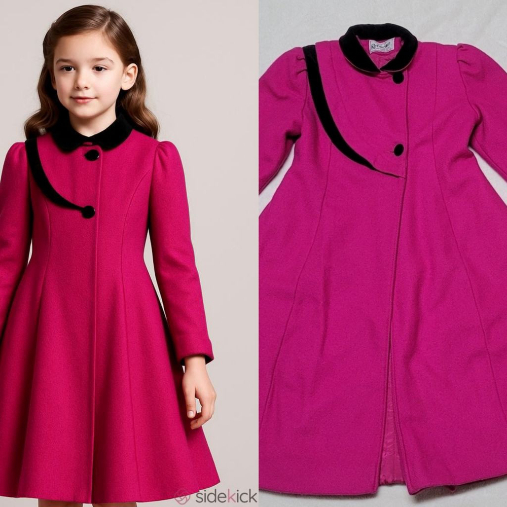 70s Vintage Rothschild Fuschia Pink Wool Black Wool Victorian Trenchcoat 10